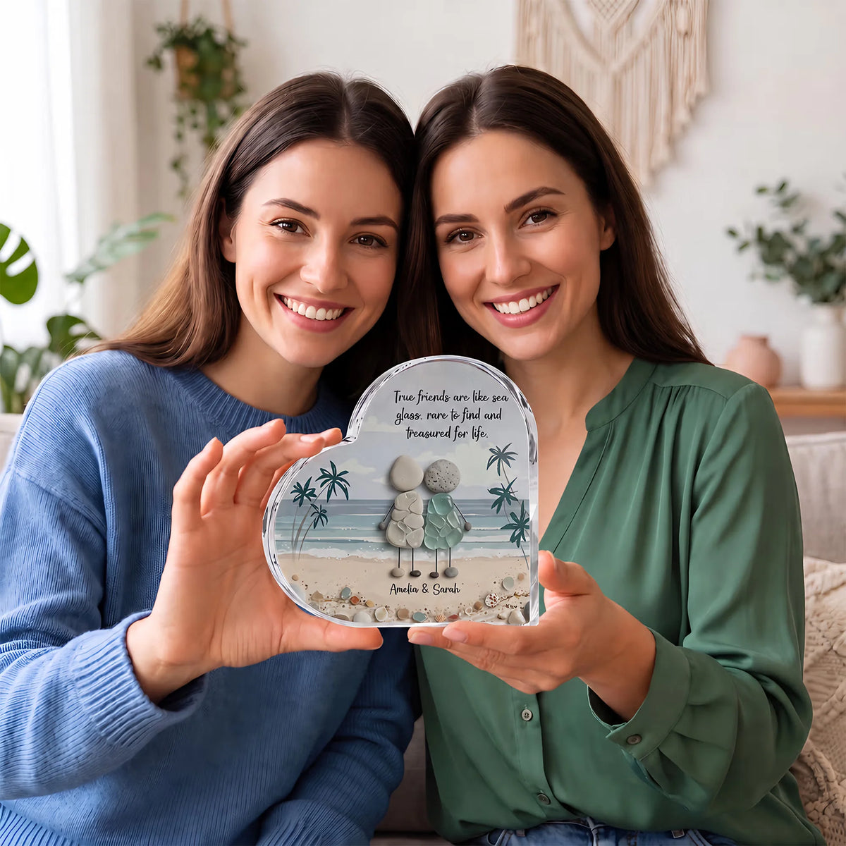 Custom Sea Glass Acrylic Plaque - Personalized Gift For Friends & Sisters - Bonded By The Beach