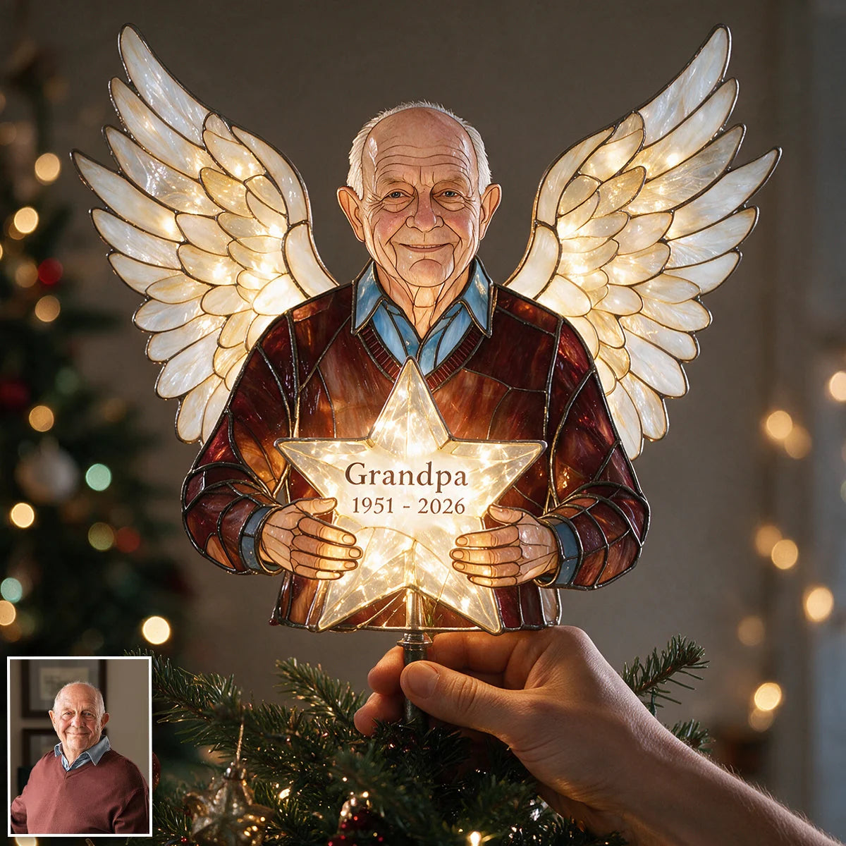 Custom Memorial LED Tree Topper - Personalized Photo Angel Christmas Decor - A Light That Never Fades