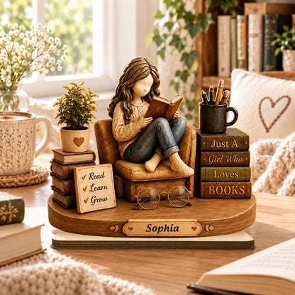 Custom Book Lover Wooden Plaque - Personalized Gifts For Readers - Curled Up With A Book In Her Favorite Corner