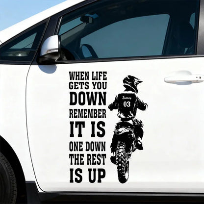 Custom Dirt Bike Car Sticker - Personalized Name & Number Decal - One Down, The Rest Is Up