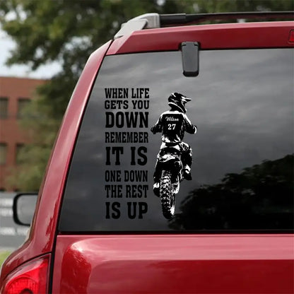 Custom Dirt Bike Car Sticker - Personalized Name & Number Decal - One Down, The Rest Is Up