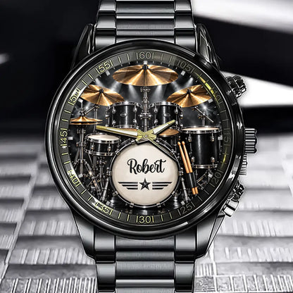 Custom Drum Set Watch - Personalized Name Gifts For Drummers - Keep The Beat Going