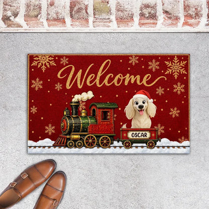 Custom Christmas Dog Doormat - Personalized Pet Name Gift - Merry Dogs Welcome Home