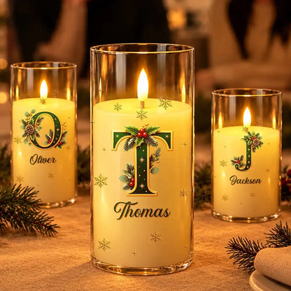 Custom Christmas LED Candle - Personalized Initial & Family Name Decor - Light Up The Holidays