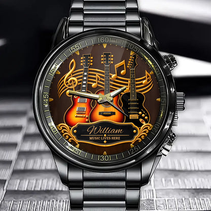 Custom Name Guitar Watch - Personalized Music Lover Gift - Music Lives Here