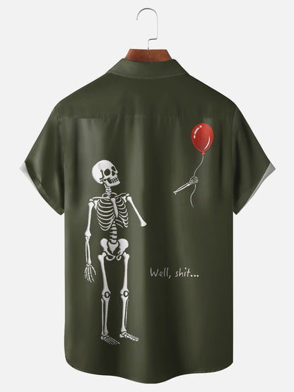 Moisture-wicking Halloween Skeleton Chest Pocket Casual Shirt