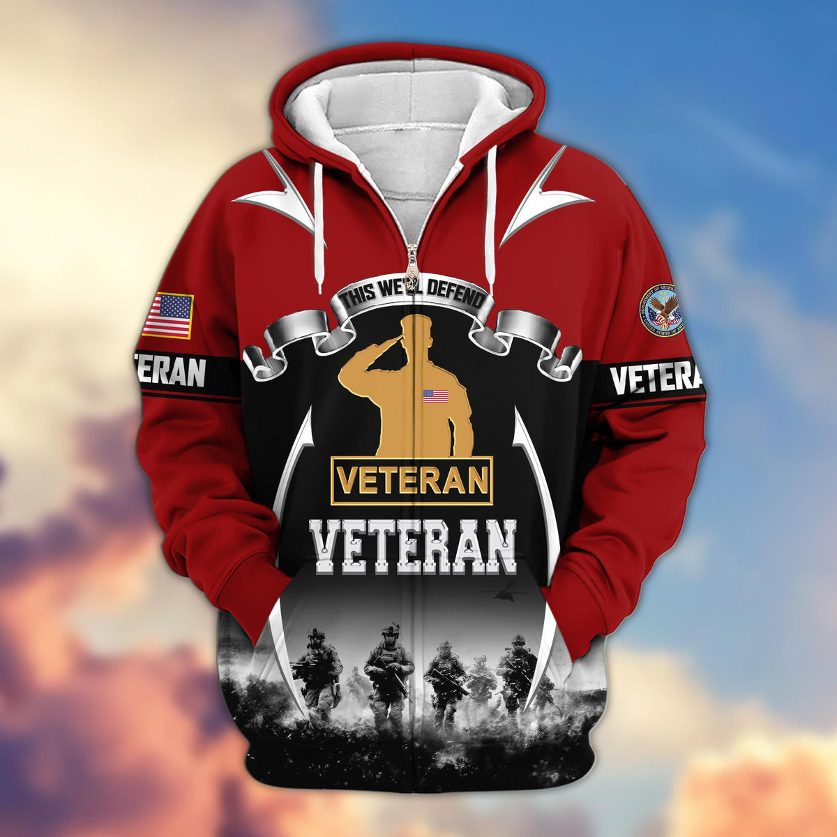 Premium US Veterans Zip Up Hoodie ATTN150821, Gifts For US Veterans, Gifts On Father's Day, Veterans Day.