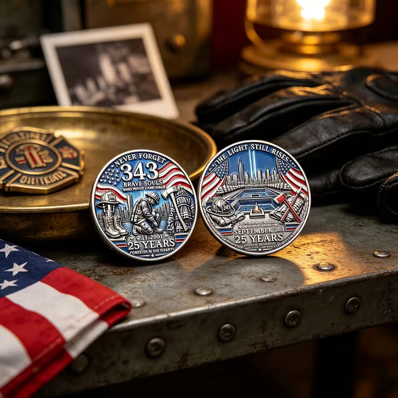 9/11 25th Anniversary Firefighter Challenge Coin - 343 Heroes Never Forget Memorial Coin