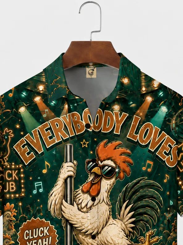 Moisture-Wicking "Beer Can Chicken" Chest-Pocket Hawaiian Shirt