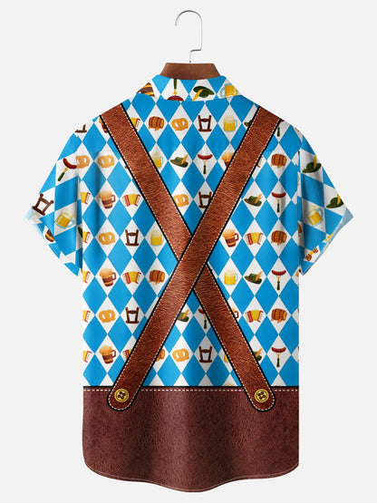 Moisture-Wicking Gradient Oktoberfest Bartender Beer & Pretzel Print  Chest Pocket Hawaiian Shirt