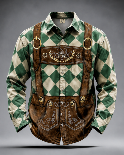 Moisture-Wicking Oktoberfest Style Chest Pocket Long-Sleeve Casual Shirt
