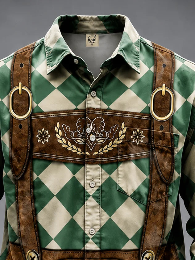 Moisture-Wicking Oktoberfest Style Chest Pocket Long-Sleeve Casual Shirt
