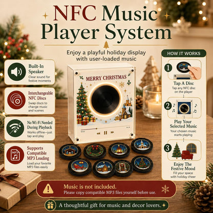 Christmas Magnetic Vinyl Music Player - 9 Mini Records Holiday Fridge Decor