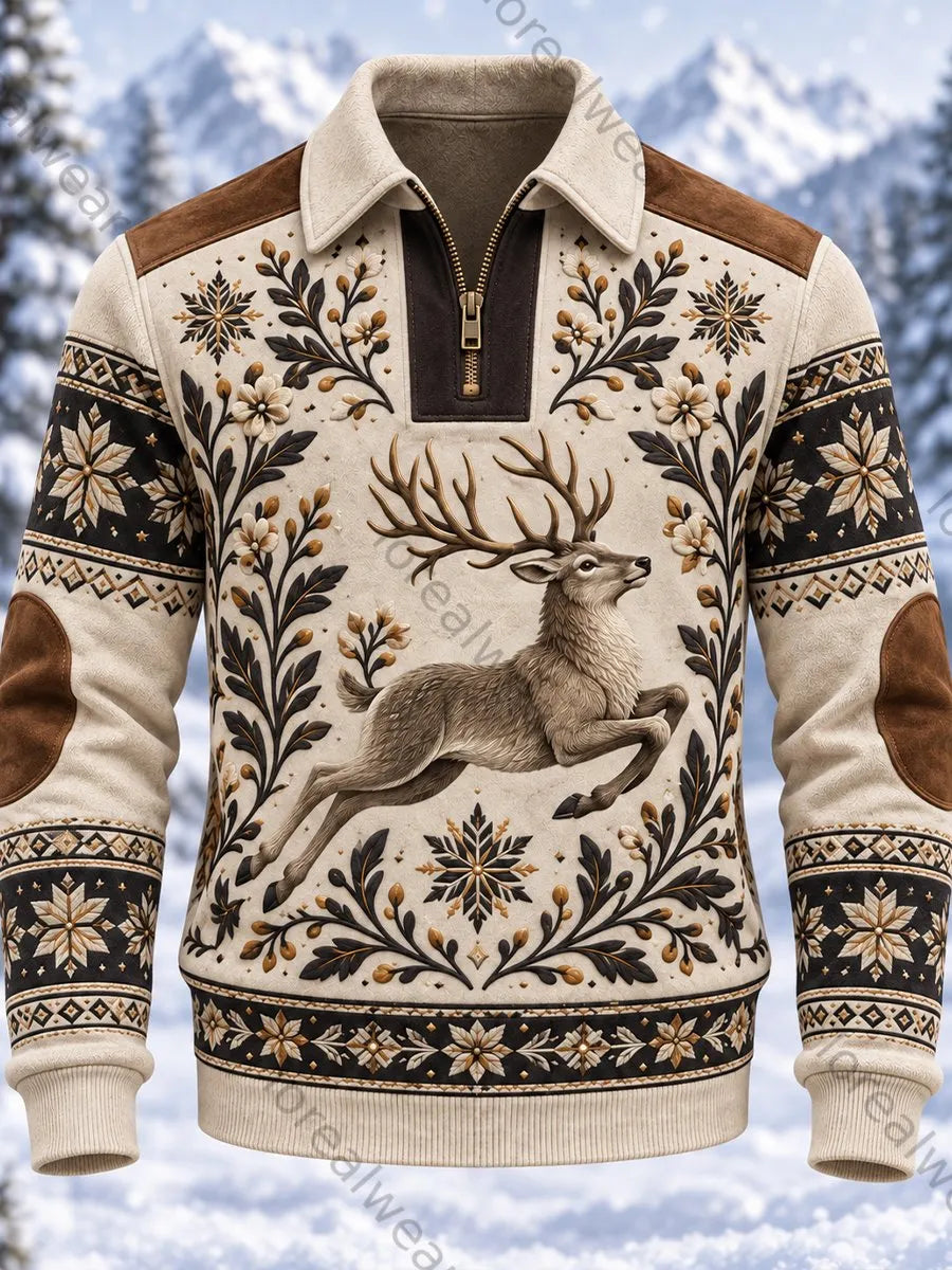 Men's Nordic Forest Animals Waffle Long Sleeve T-Shirt