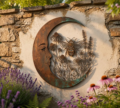 Rustic Moon Garden Metal Wall Art – Dragonfly, Bee, Fairy & Black Cat Outdoor Decor