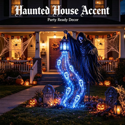 Halloween Soul Harvester Solar Garden Light – Animated Flowing Ghost Reaper Yard Decor