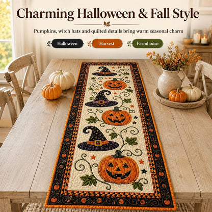 Reusable Autumn Pumpkin Quilted Table Runner – Farmhouse-Style Fall and Thanksgiving Table Decor