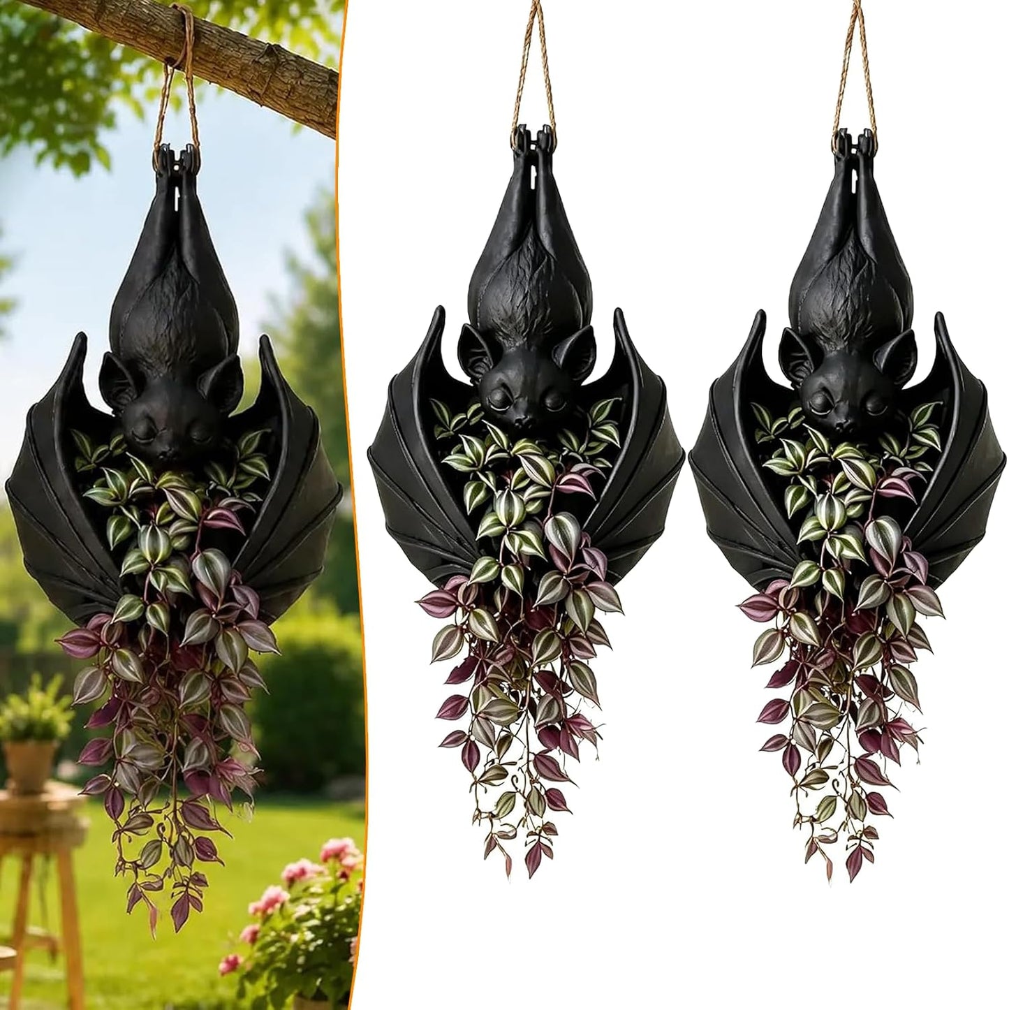 Gothic Bat Hanging Planter - Spooky Wall Decor for Succulents & Air Plants