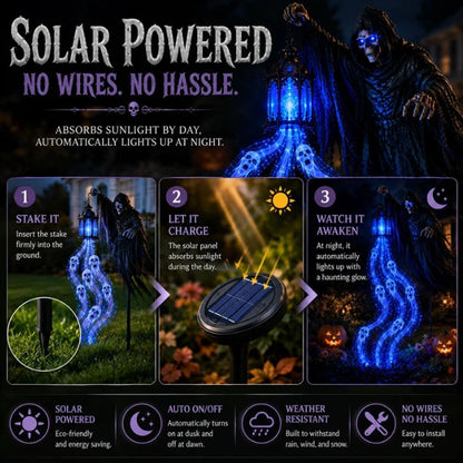 Halloween Soul Harvester Solar Garden Light – Animated Flowing Ghost Reaper Yard Decor