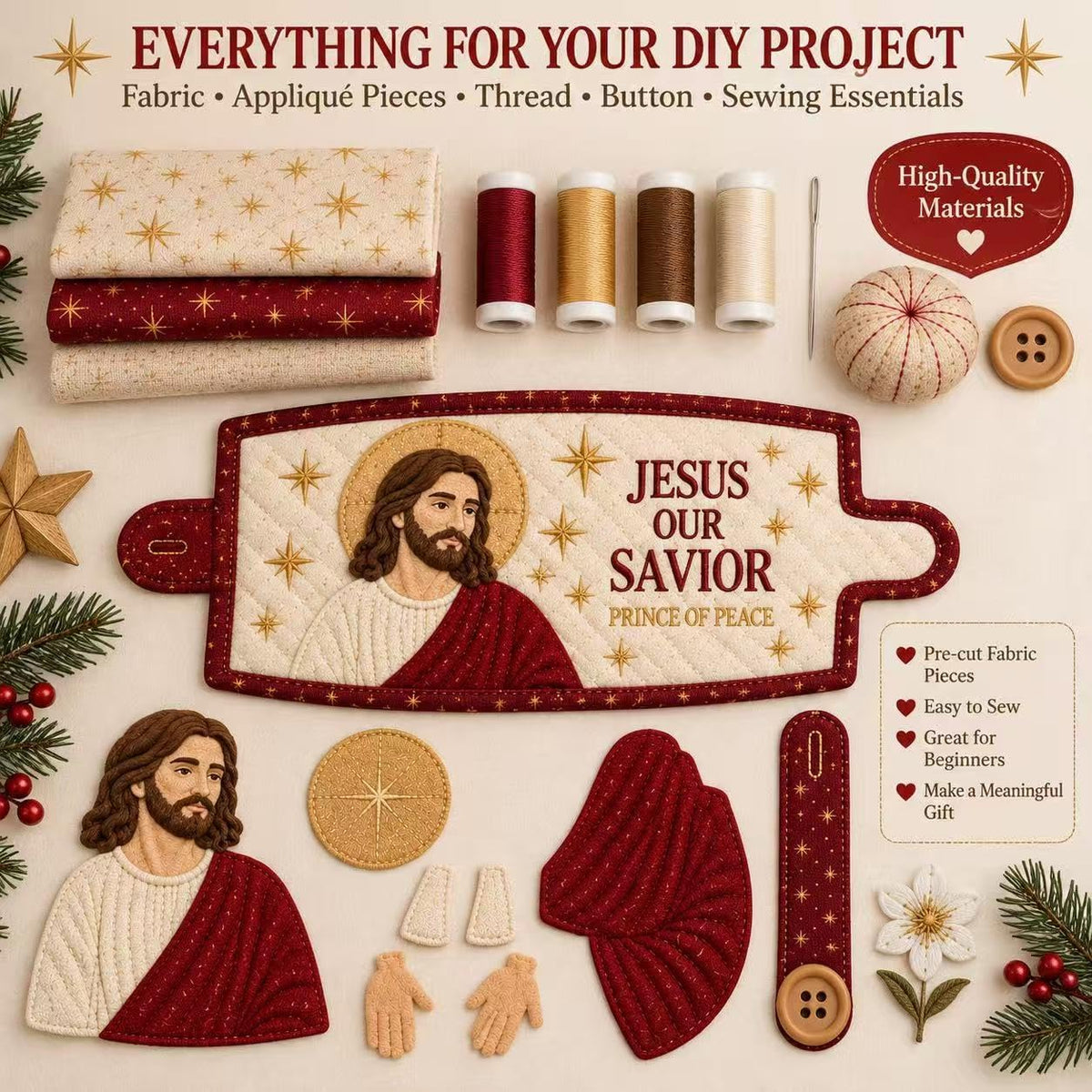 Christian Quilted Mug Cozy DIY Kit – Faith-Inspired Christmas Sewing Gift