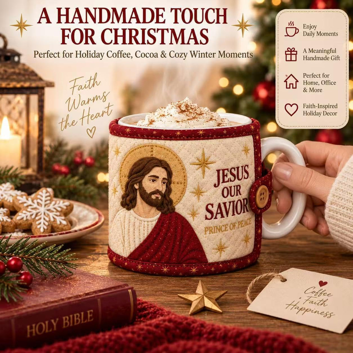 Christian Quilted Mug Cozy DIY Kit – Faith-Inspired Christmas Sewing Gift