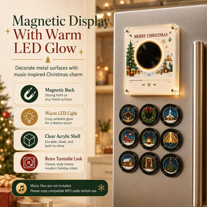 Christmas Magnetic Vinyl Music Player - 9 Mini Records Holiday Fridge Decor