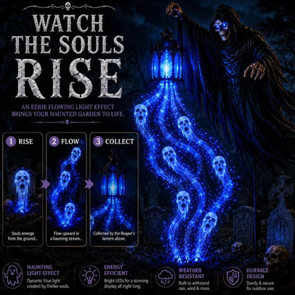 Halloween Soul Harvester Solar Garden Light – Animated Flowing Ghost Reaper Yard Decor