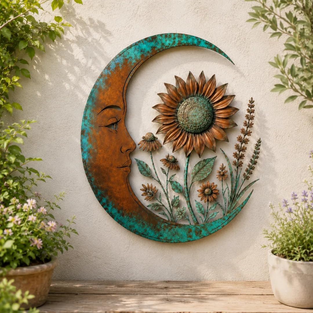 Rustic Moon Garden Metal Wall Art – Dragonfly, Bee, Fairy & Black Cat Outdoor Decor
