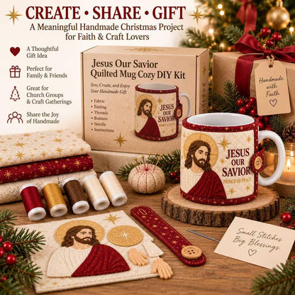 Christian Quilted Mug Cozy DIY Kit – Faith-Inspired Christmas Sewing Gift
