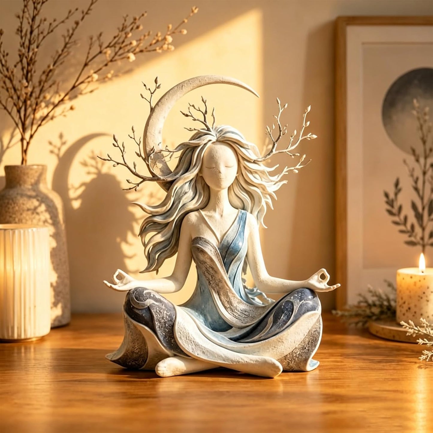 Serenity Growth Meditation Figurine – Crescent Moon Goddess Decor