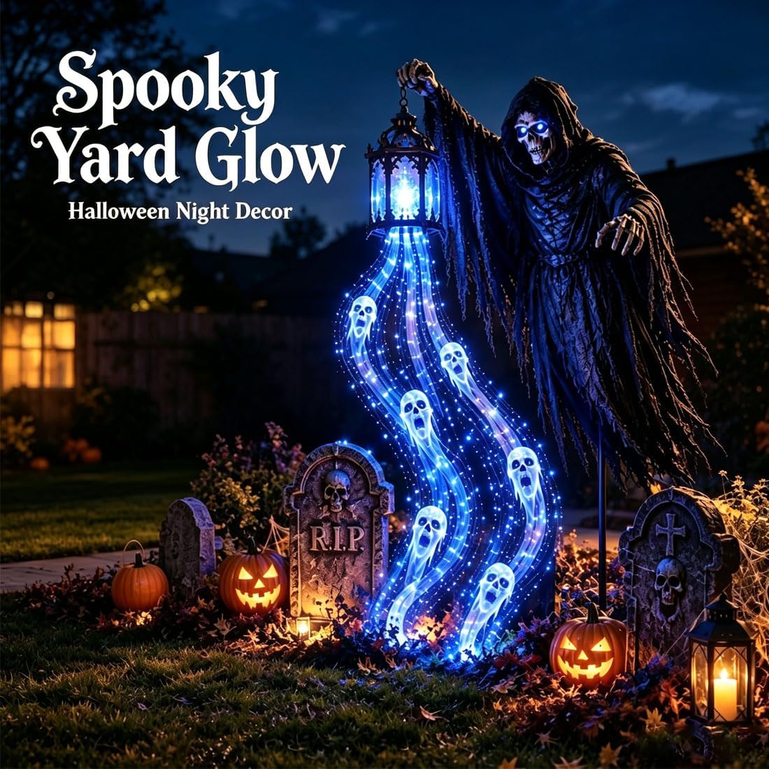 Halloween Soul Harvester Solar Garden Light – Animated Flowing Ghost Reaper Yard Decor