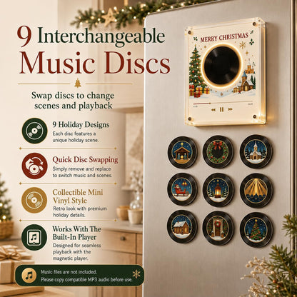 Christmas Magnetic Vinyl Music Player - 9 Mini Records Holiday Fridge Decor