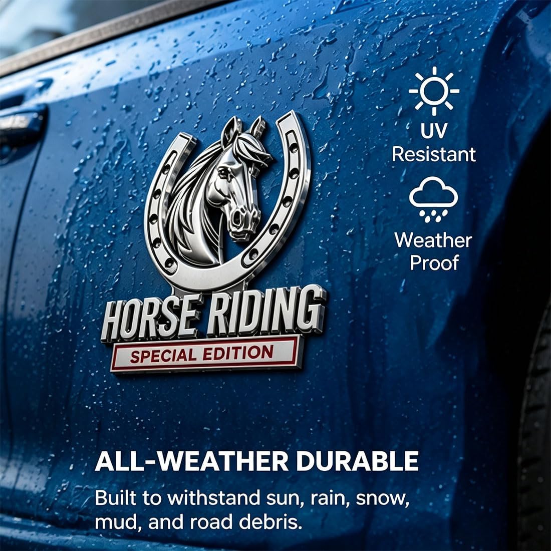 Horse Riding Special Edition Chrome Metal Car Emblem - Premium 3D Horse Head Badge for Trucks, SUVs & Horse Lovers