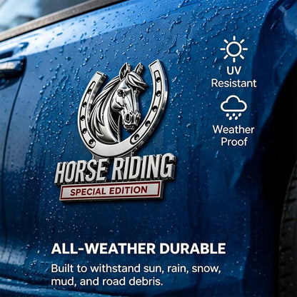 Horse Riding Special Edition Chrome Metal Car Emblem - Premium 3D Horse Head Badge for Trucks, SUVs & Horse Lovers