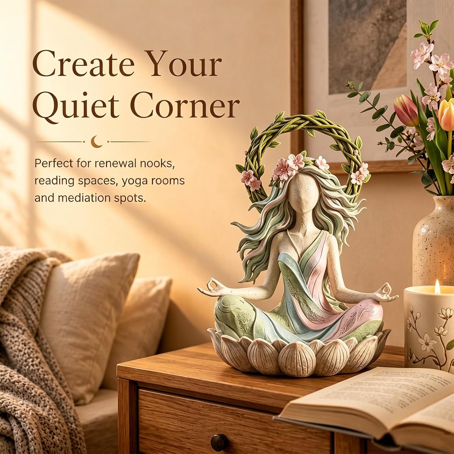 Serenity Growth Meditation Figurine – Crescent Moon Goddess Decor