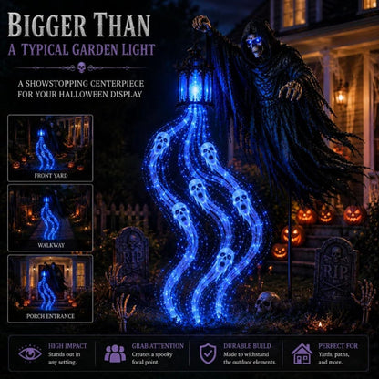Halloween Soul Harvester Solar Garden Light – Animated Flowing Ghost Reaper Yard Decor