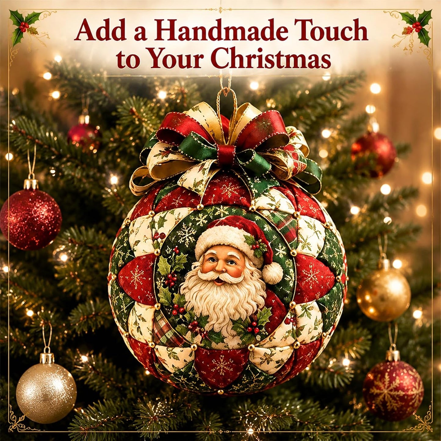 Christmas Classics Patchwork Ornament DIY Kit - Handmade Fabric Holiday Decor - Snowman, Santa & More