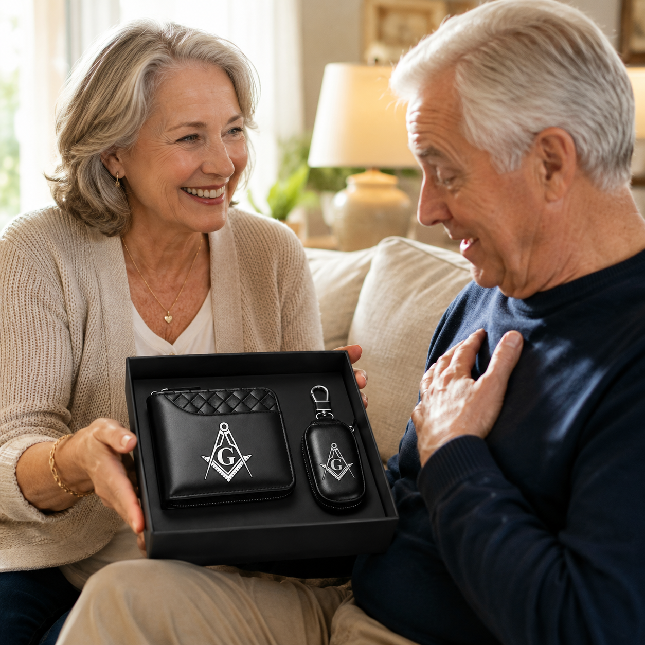 🧭 Masonic Wallet & Key Case Gift Set