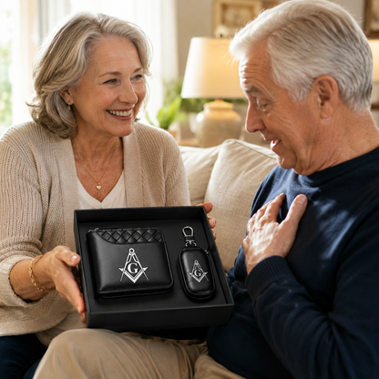 🧭 Masonic Wallet & Key Case Gift Set