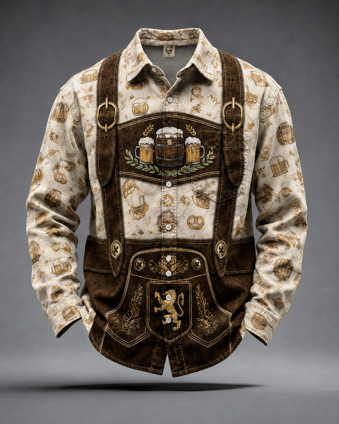 Moisture-Wicking Oktoberfest Style Chest Pocket Long-Sleeve Casual Shirt