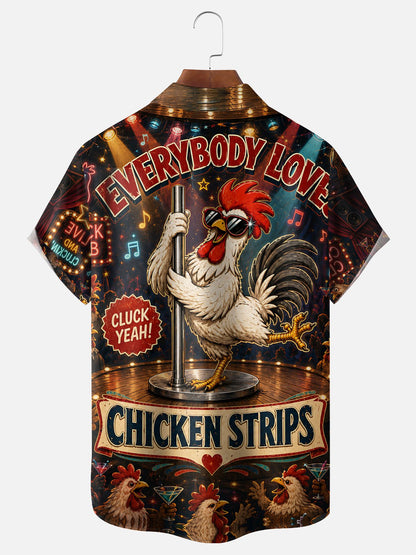 Moisture-Wicking "Beer Can Chicken" Chest-Pocket Hawaiian Shirt