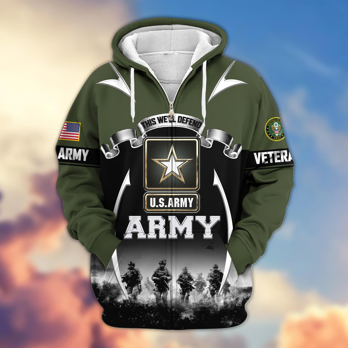 Premium US Veterans Zip Up Hoodie ATTN150821, Gifts For US Veterans, Gifts On Father's Day, Veterans Day.