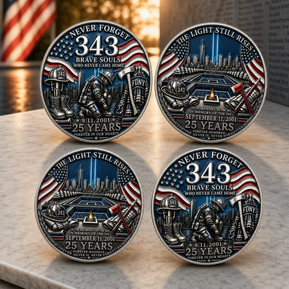 9/11 25th Anniversary Firefighter Challenge Coin - 343 Heroes Never Forget Memorial Coin