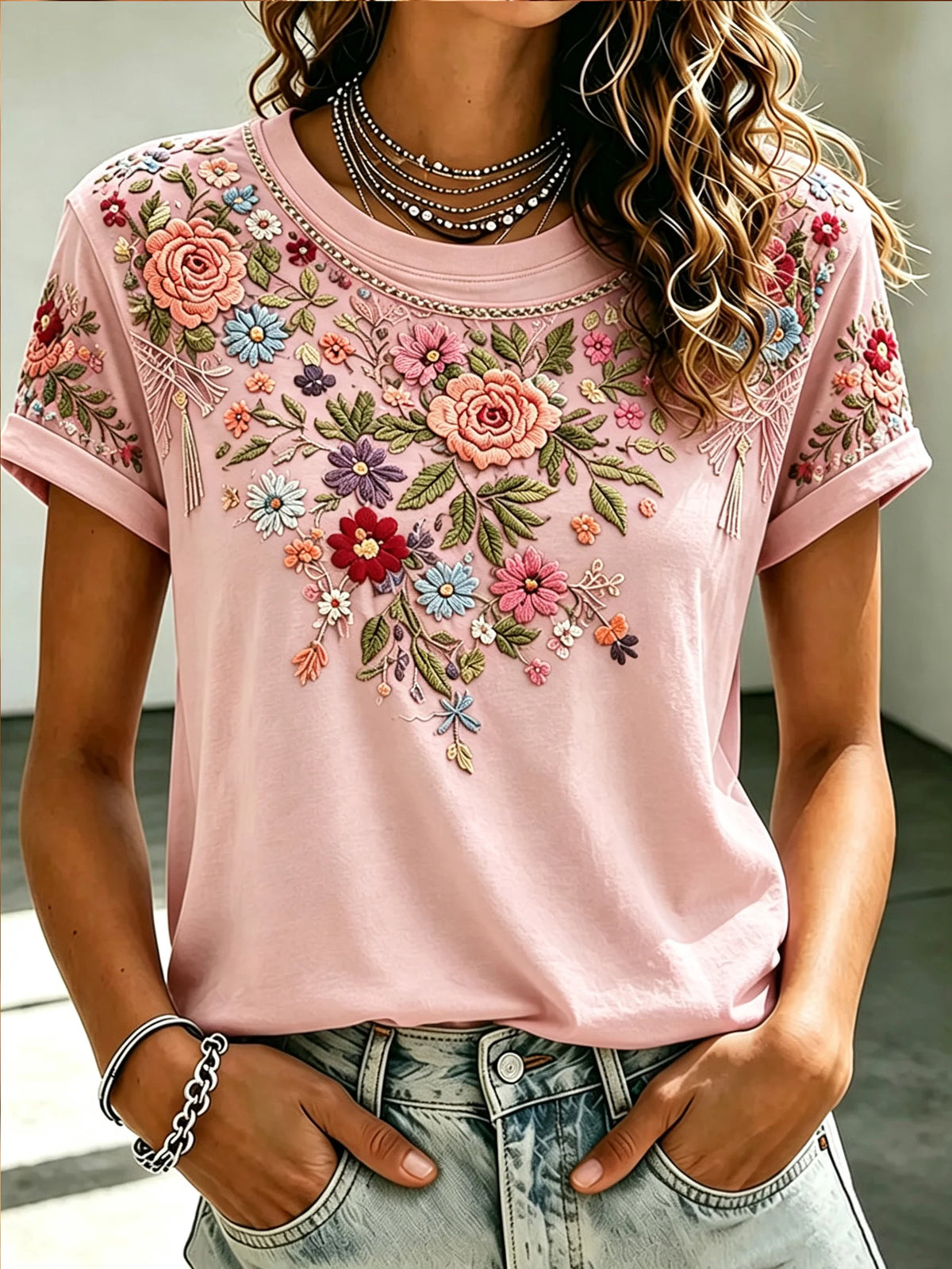 Women's Floral Print Casual Crew-Neck Top