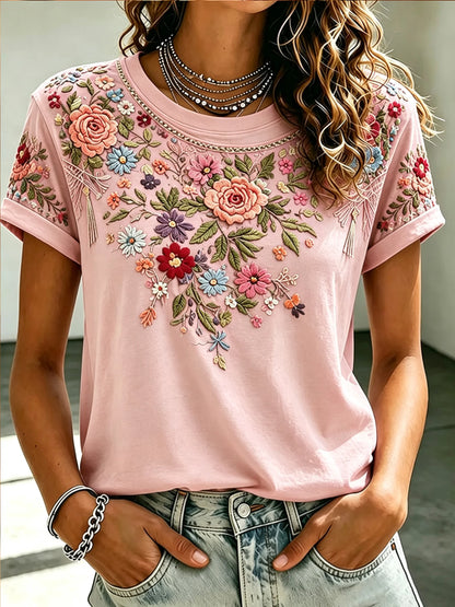Women's Floral Print Casual Crew-Neck Top