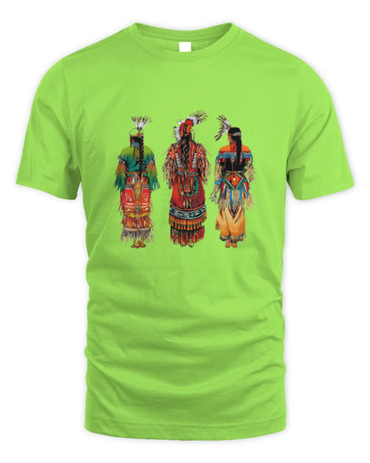 Native American Dancers Shirt | Indigenous Powwow Regalia T-Shirt | Tribal Pride Cultural Graphic Tee | First Nations Heritage Gift - Unisex Standard T-Shirt - lime - front