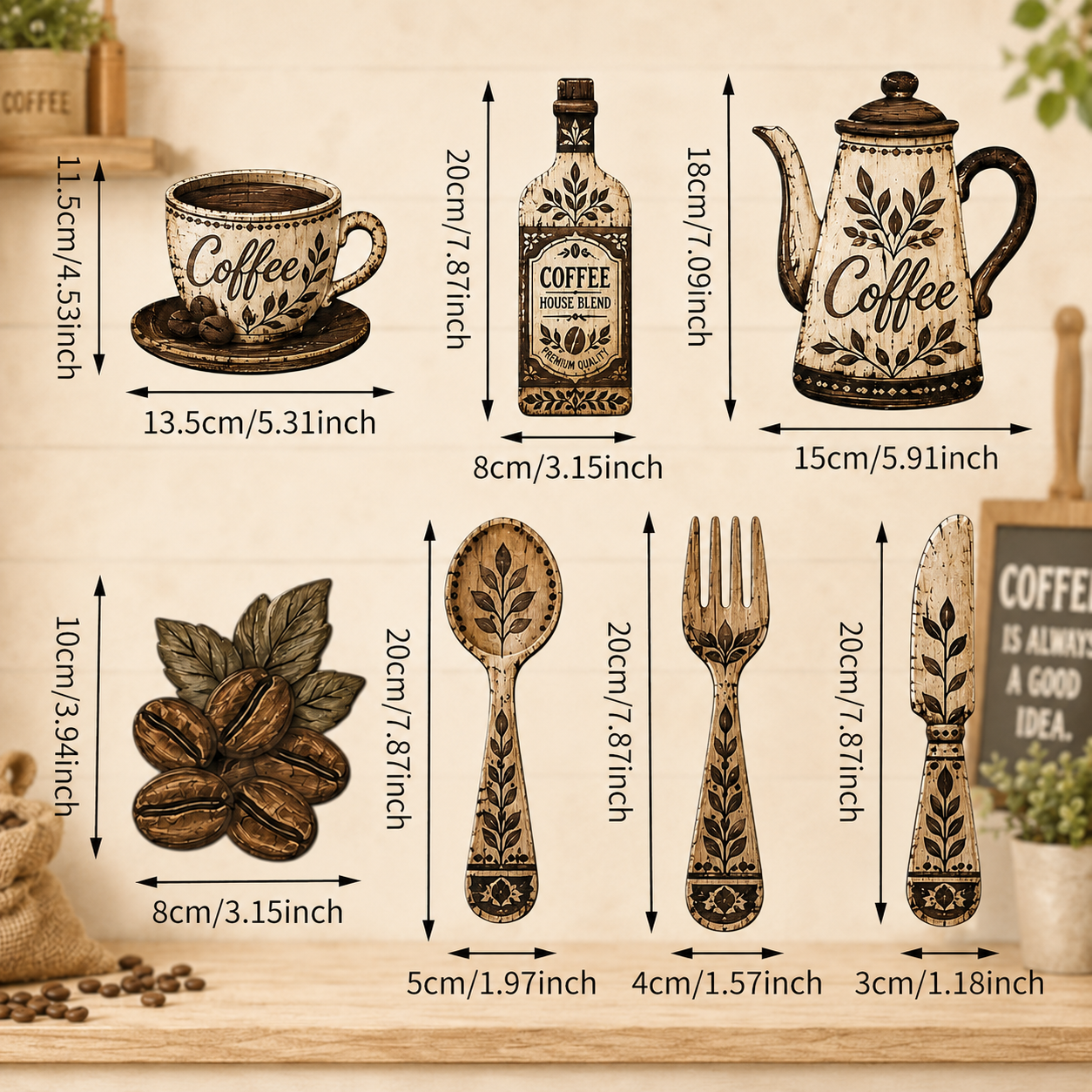 7-Piece Rustic Coffee Wall Art Set – Farmhouse Kitchen and Café Decoration