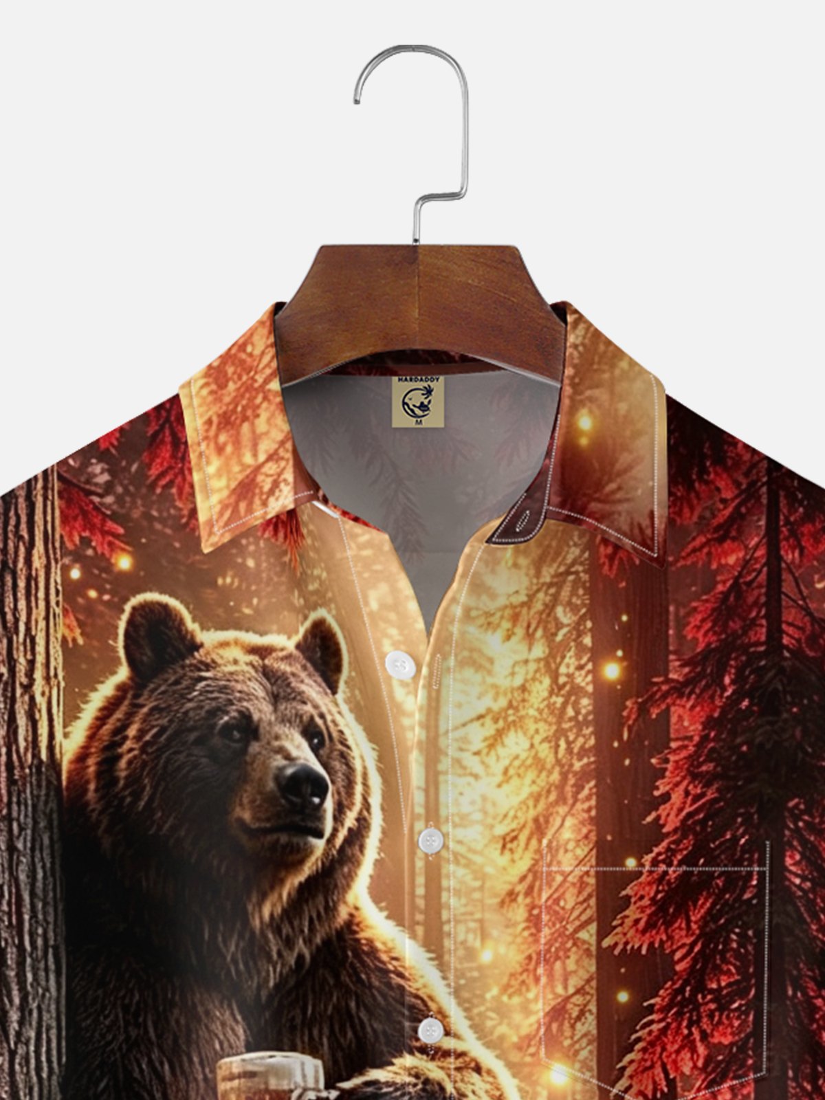 Moisture-wicking Brown Bear Fun Beer Chest Pocket Hawaiian Shirt