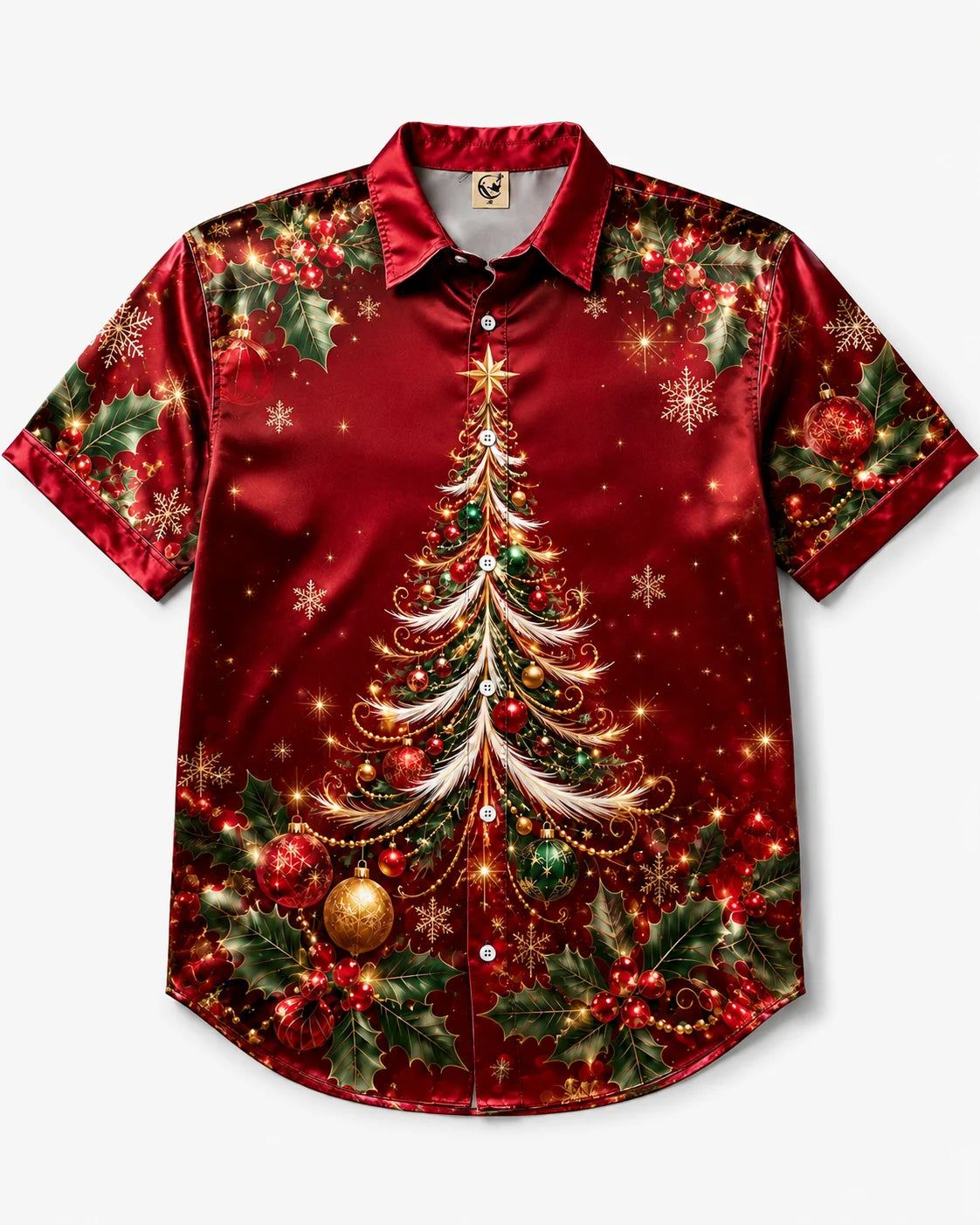 Silk Satin Breathable Christmas Tree Casual Shirt