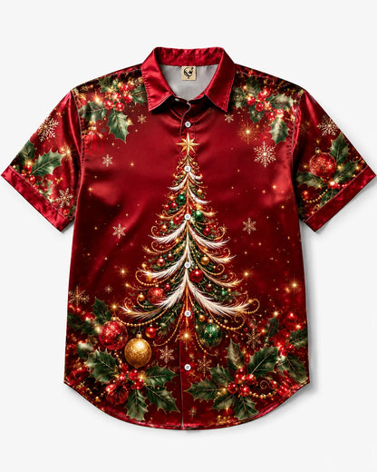 Silk Satin Breathable Christmas Tree Casual Shirt